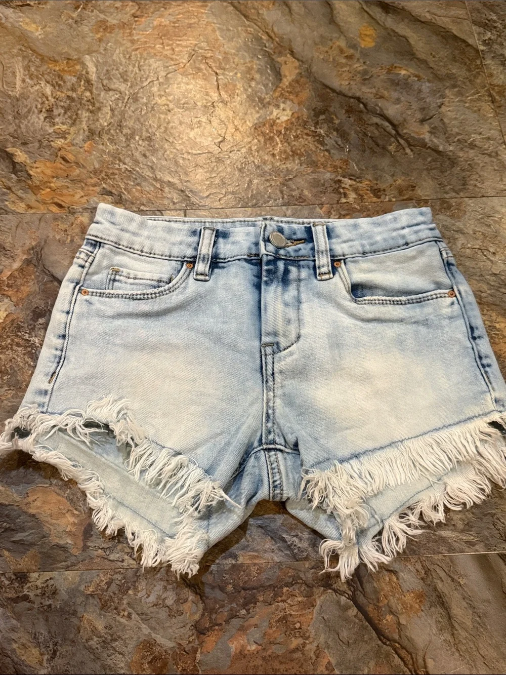Blank NYC Light Blue Frayed Hem Denim Shorts